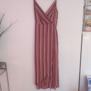 Striped V-Neck Wrap Dress